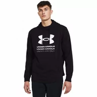 Bluzy sportowe męskie - Męska bluza dresowa nierozpinana z kapturem Under Armour UA Rival Terry Graphic Hood - czarna - UNDER ARMOUR - miniaturka - grafika 1