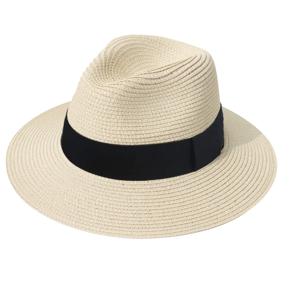 DRESHOW Damski kapelusz z Szerokim Rondem ze Słomy Panama Zwijana czapka Fedora Beach Sun Hat UPF 50+