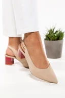 Czółenka - Beżowe czółenka skórzane damskie na ozdobnym klocku odkryta pięta PRODUKT POLSKI Casu 2979-462 - miniaturka - grafika 1