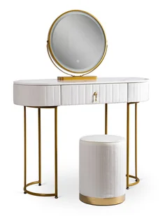 Biała toaletka z pufą i lustrem w stylu glamour - Erton 4X - Toaletki - miniaturka - grafika 1