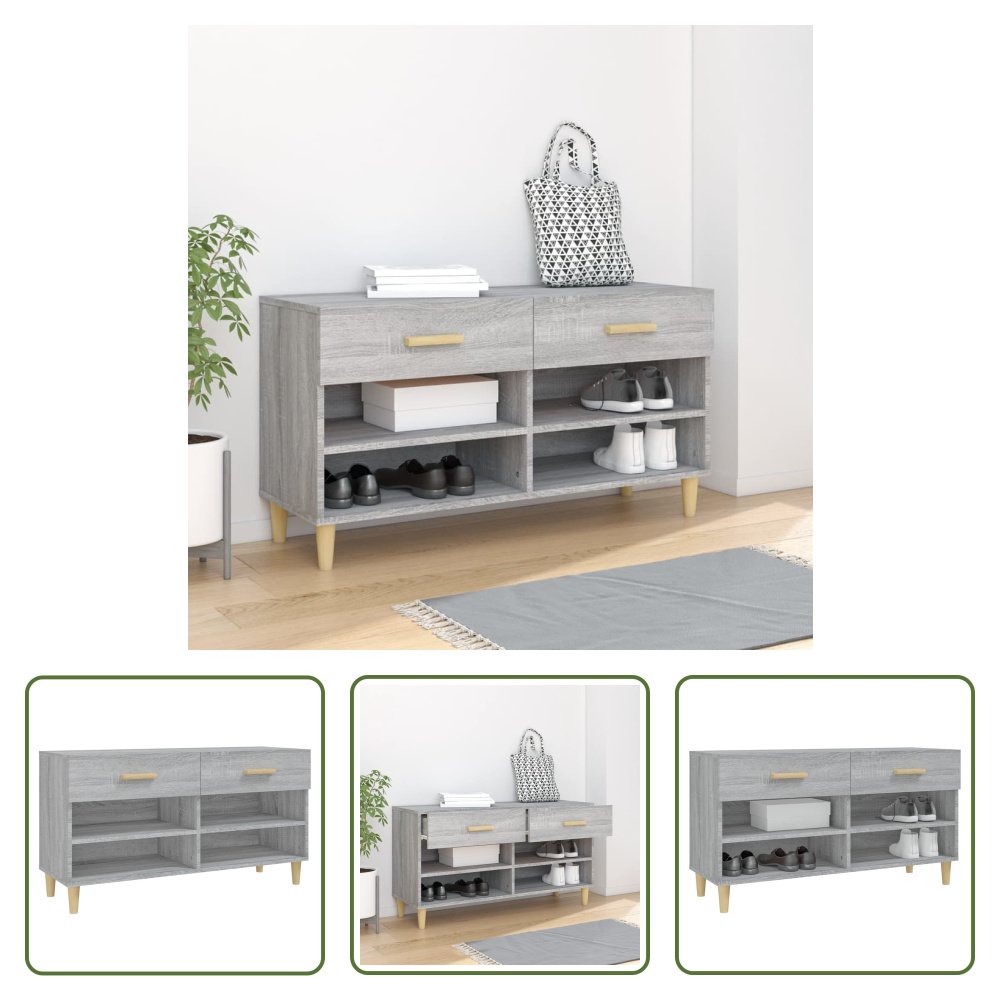 The Living Store Szafka na buty szara Sonoma 102x35x55 cm Materiał drewnopochodny