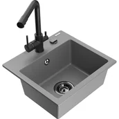 Zlewozmywaki z baterią - Mexen Milo zlewozmywak granitowy 1-komorowy z baterią kuchenną Duero, szary - miniaturka - grafika 1
