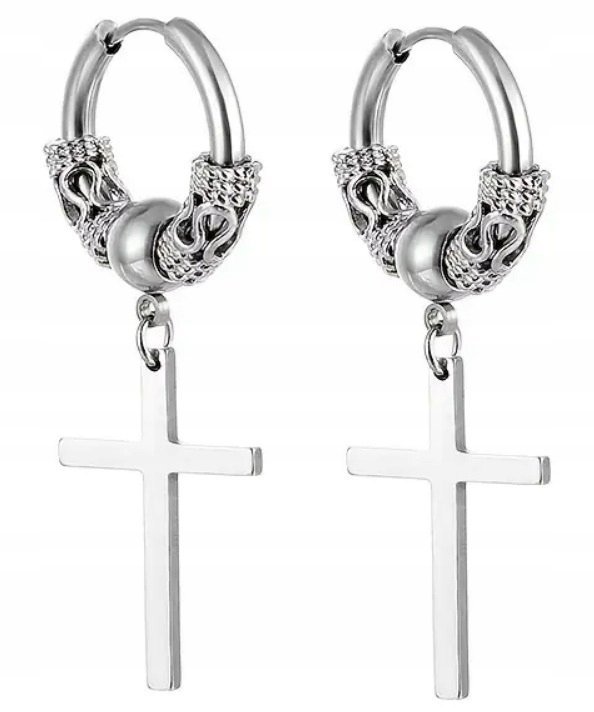 Kolczyki Do Uszu HUGGIE Krzyż Krzyżyk Kuleczka STAL Punk Gothic Rock