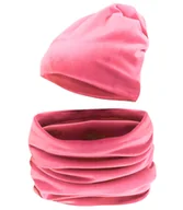 Czapki damskie - Welurowy komplet zimowy czapka i komin gładki jednokolorowy - miniaturka - grafika 1