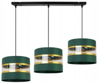 Lampy sufitowe - Lampa Wisząca Sufitowa Potrójna Żyrandol Glamour Złote Paski Biały Abażur - miniaturka - grafika 1