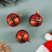 Bombki - Bombka szklana w kratę 6 cm 5 sztuk czerwony - miniaturka - grafika 1