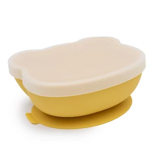 Silikonowa miseczka z przyssawką i pokrywką Miś We Might Be Tiny - Yellow - Zestawy naczyń dla dzieci - miniaturka - grafika 1