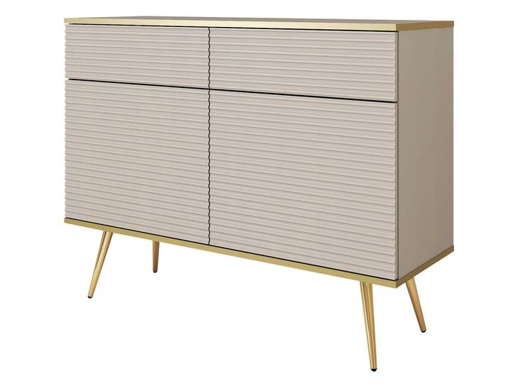 Komoda ORO 107 cm Beż Złote Wysokie Nóżki MDF Ryfel