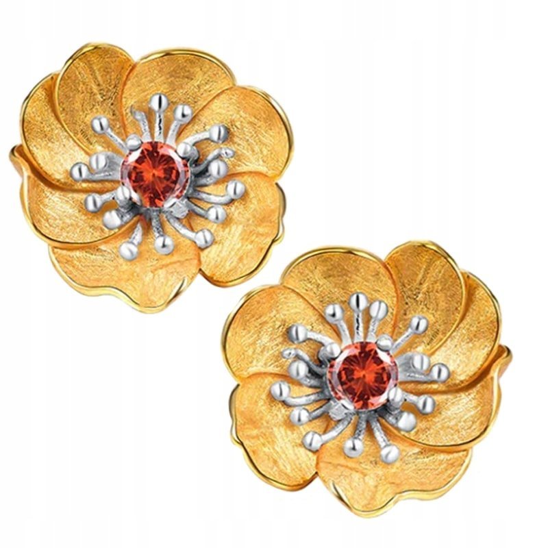 Kolczyki Złote Kolczyki Kwiat Anemon Naturalny Topaz Srebro 925 MODA TRUSKY