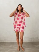 Piżamy damskie - Piżama z wiskozy w słodkie truskawki z muślinu - miniaturka - grafika 1