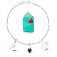 Bransoletki - Bransoletka damska koniczynka czarny turmalin z literka na szczęście ag 925 - miniaturka - grafika 1