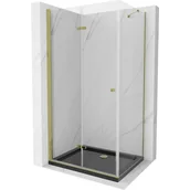 Kabiny prysznicowe - Mexen Lima kabina prysznicowa składana 100x90 cm, transparent, złota + brodzik Flat, czarny - miniaturka - grafika 1