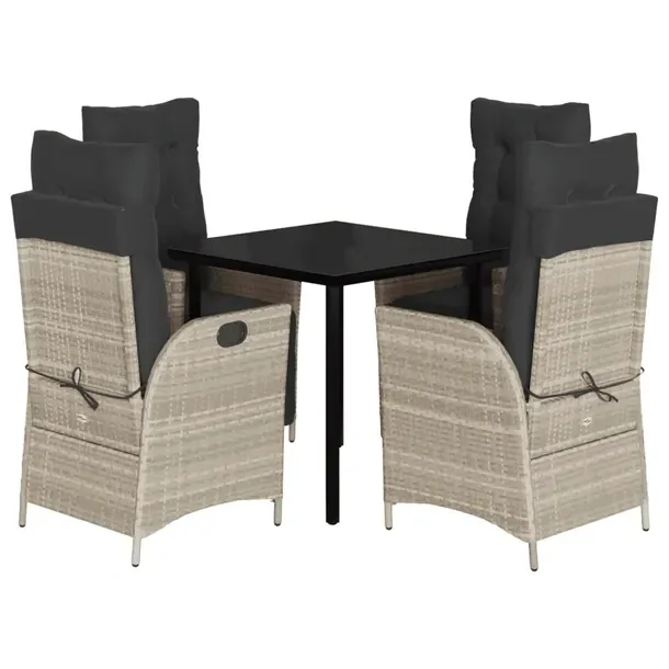 Zestaw mebli ogrodowych czarny, rattan PE, stół 80x80x74 cm, krzesła jas