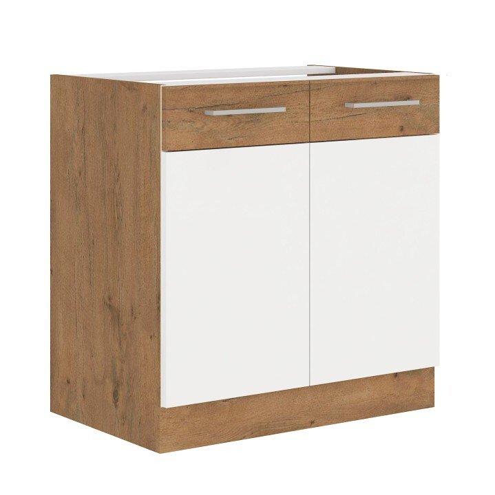 Kondela Szafka kuchenna pod zlew Vega 80 ZL 2F BB - dąb lancelot / biały wysoki połysk