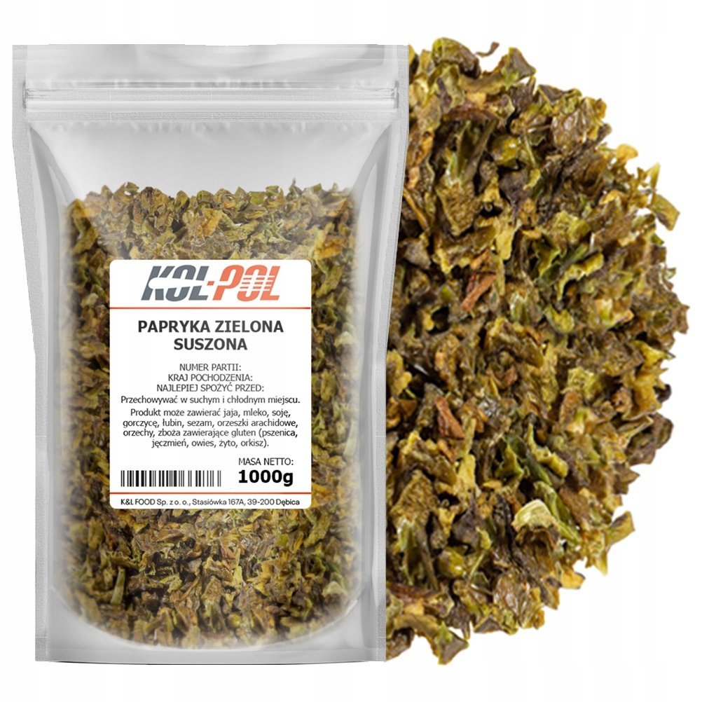 PAPRYKA ZIELONA PŁATKI 1kg Suszona aromatyczna naturalna jakość Kol-Pol