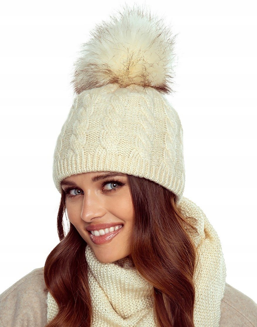 Czapka Damska Zimowa Kobieca Beanie Jesienna Zimowa Majka Beż Beżowa Ecru