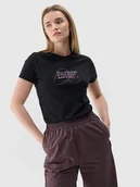Koszulki i topy damskie - 4F T-shirt slim z nadrukiem damski - czarny XS - miniaturka - grafika 1