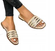 Klapki i japonki damskie - DAMSKIE KLAPKI WSUWANE NA CO DZIEŃ ZE ZŁOTYMI PASKAMI BEŻ 38 3Z2B6_B* - miniaturka - grafika 1