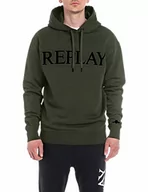 Bluzy męskie - Replay Męska bluza z kapturem, 238 khaki, S - miniaturka - grafika 1