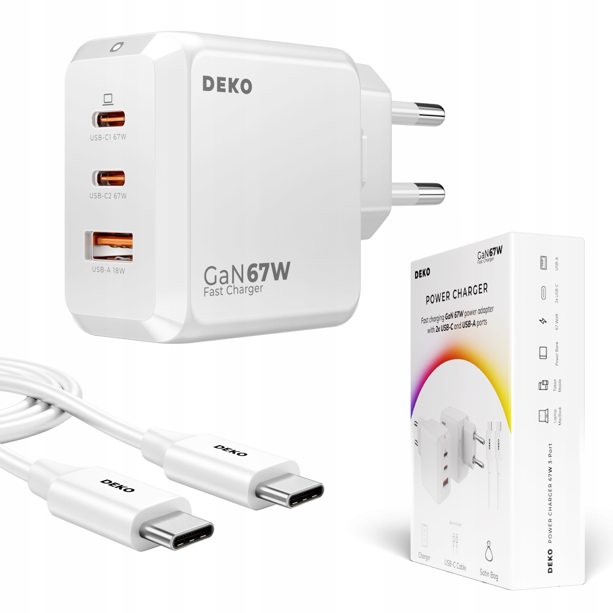 Ładowarka Sieciowa Usb C Uniwersalna Usb 67W 65W Typ C Do Telefonu Deko