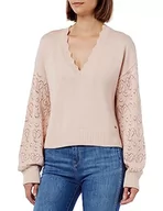 Swetry damskie - Pepe Jeans Damara damski sweter z dekoltem w serek, Różowy (Ash Rose), L - miniaturka - grafika 1