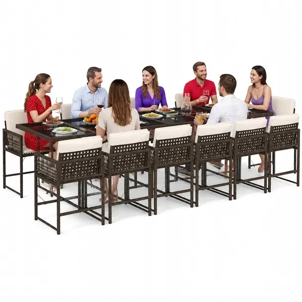 Zestaw Mebli Ogrodowych z Rattanu PE, Stół 330x106x73 cm, Krzesła 50,5x50x7