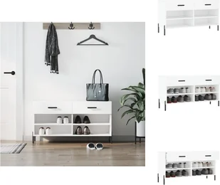 vidaXL Ławka na buty biała 102x35x55 cm materiał drewnopochodny - Stojaki i szafki na buty - Szafki na buty - miniaturka - grafika 1