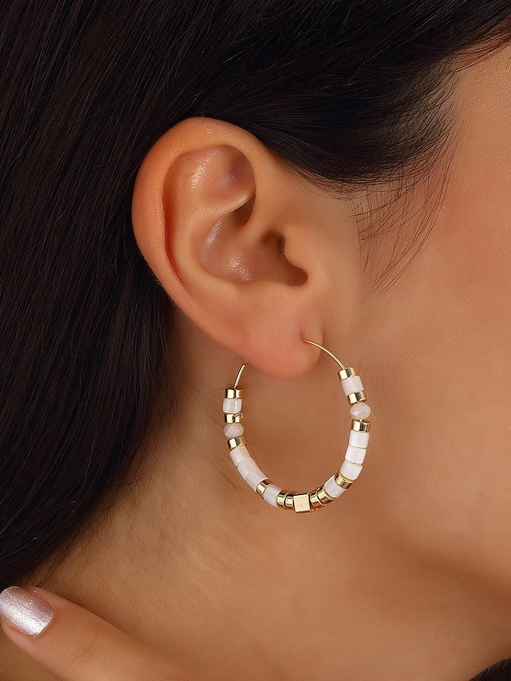 Luja Bijoux Pozłacane kolczyki-kreole z kamieniem szlachetnym