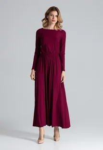 Elegancka SUKIENKA maxi z gumką w pasie | Bordowa S - Sukienki - miniaturka - grafika 1