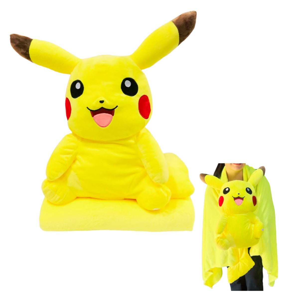 PLUSZAK Z KOCEM PIKACZU MASKOTKA MIŚ PRZYTULANKA KOC W PLUSZAKU