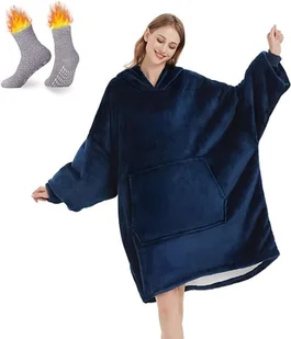 AONYIYI Niebieski Koc z Kapturem i Skarpetkami dla Dorosłych - Koce - miniaturka - grafika 1