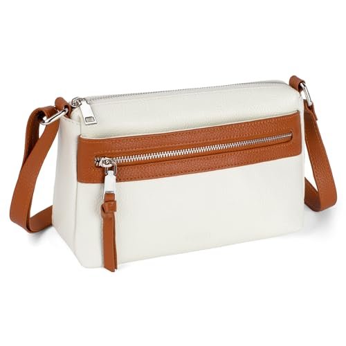 befen Torebka damska z prawdziwej skóry, średniej wielkości, Crossbody, z blokadą RFID, na telefon komórkowy, nowoczesna, mała torba na ramię, damska z regulowanym paskiem na ramię, be?owo-br?zowy