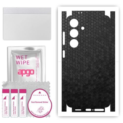 folia naklejka skórka strukturalna na TYŁ+BOKI do Samsung Galaxy S24 - Plaster Miodu Czarny - apgo SKINS