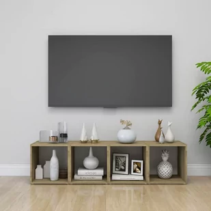 vidaXL Szafki pod TV, 4 szt., biel i dąb sonoma, 37x35x37 cm, płyta - Szafki RTV - miniaturka - grafika 1
