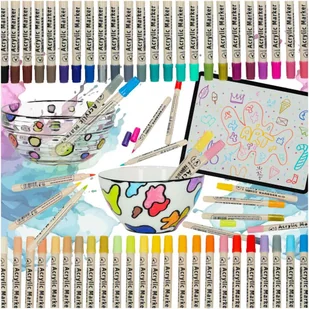 Markery akrylowe do tkanin kamieni pisaki flamastry mazaki wodoodporne DIY 48 szt. - Przybory szkolne - miniaturka - grafika 1