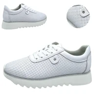 Półbuty damskie - Półbuty Damskie SKÓRZANE Białe ażurowe Wiosna Lato Sneakersy Barski 37 - miniaturka - grafika 1