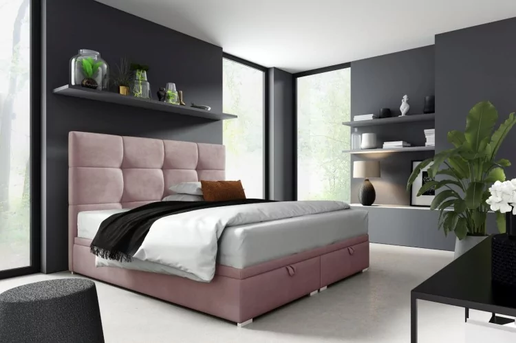 Łóżko kontynentalne pikowane z materacem Harry 2 160x200 Różowe