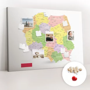 Wielka Tablica Korkowa 100x140 cm z grafiką - Mapa Polski + Drewniane Pinezki - Tablice i flipcharty - miniaturka - grafika 1