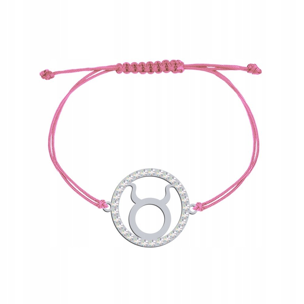 Bransoletka Srebrna Znak Zodiaku Byk Sznurek 925 Prezent DEDYKACJA