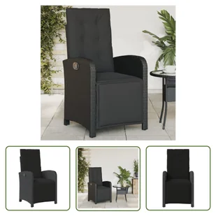 The Living Store Rozkładany fotel ogrodowy z podnóżkiem - czarny rattan PE - Krzesło Ogrodowe - Fotele i krzesła ogrodowe - miniaturka - grafika 1