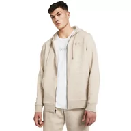 Koszulki sportowe męskie - Męska bluza dresowa rozpinana z kapturem Under Armour UA Essential Fleece FZ Hood - beżowa - UNDER ARMOUR - miniaturka - grafika 1