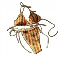 Stroje kąpielowe - Dwuczęściowy Dzianinowy Strój Kąpielowy Wiązany W Paski Beżowy L - miniaturka - grafika 1