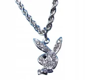 Łańcuszki - Naszyjnik łańcuszek Króliczek Playboy Z Diamencikami Kryształkami Srebrny - miniaturka - grafika 1