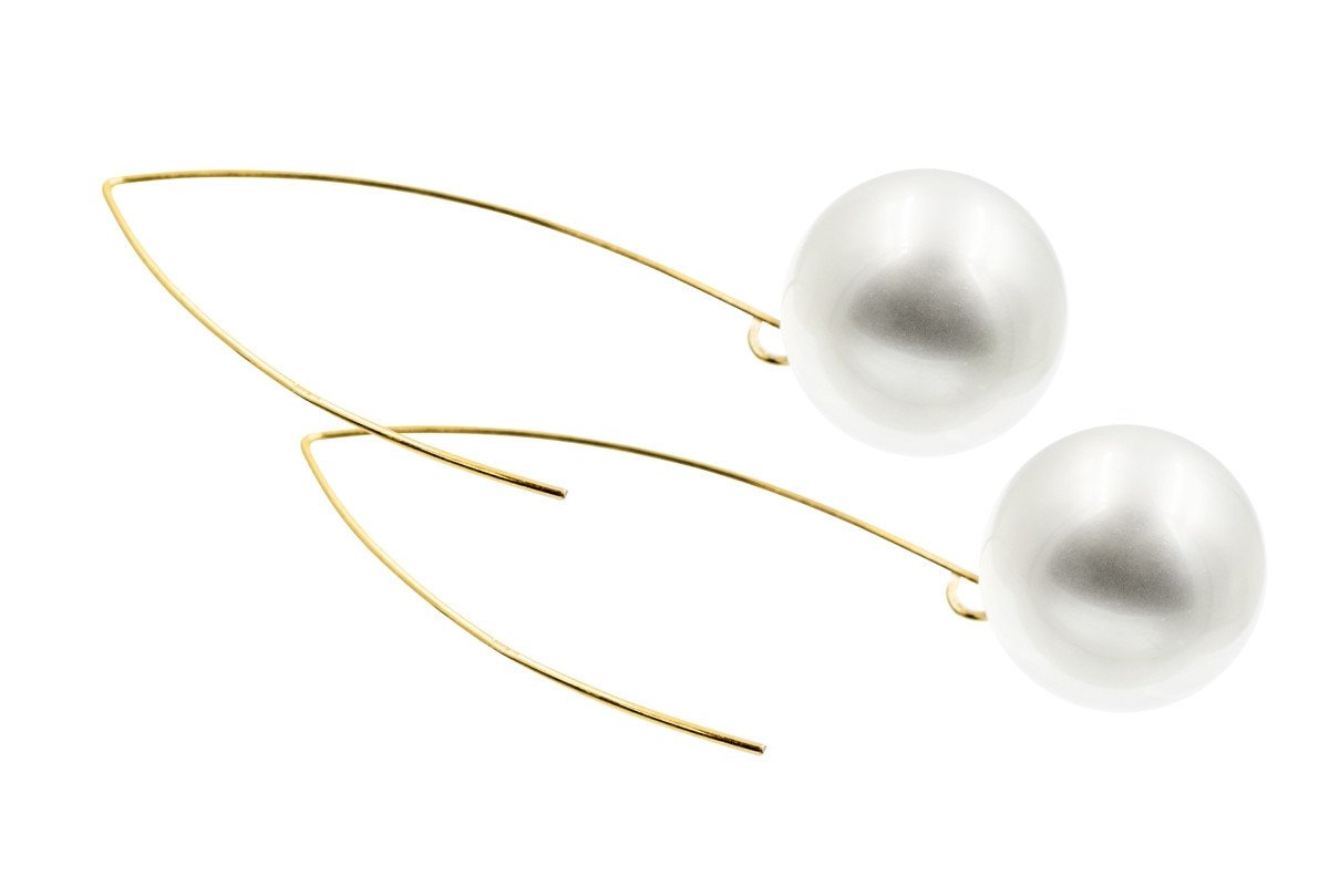 Kolczyki Z Pozłacanego Srebra Oraz Dużej Białej Perły