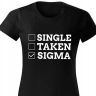 Zestawy upominkowe - CZARNA KOSZULKA DAMSKA Krótki Rękaw SINGLE, TAKEN, SIGMA Zabawne Wzory - S - miniaturka - grafika 1