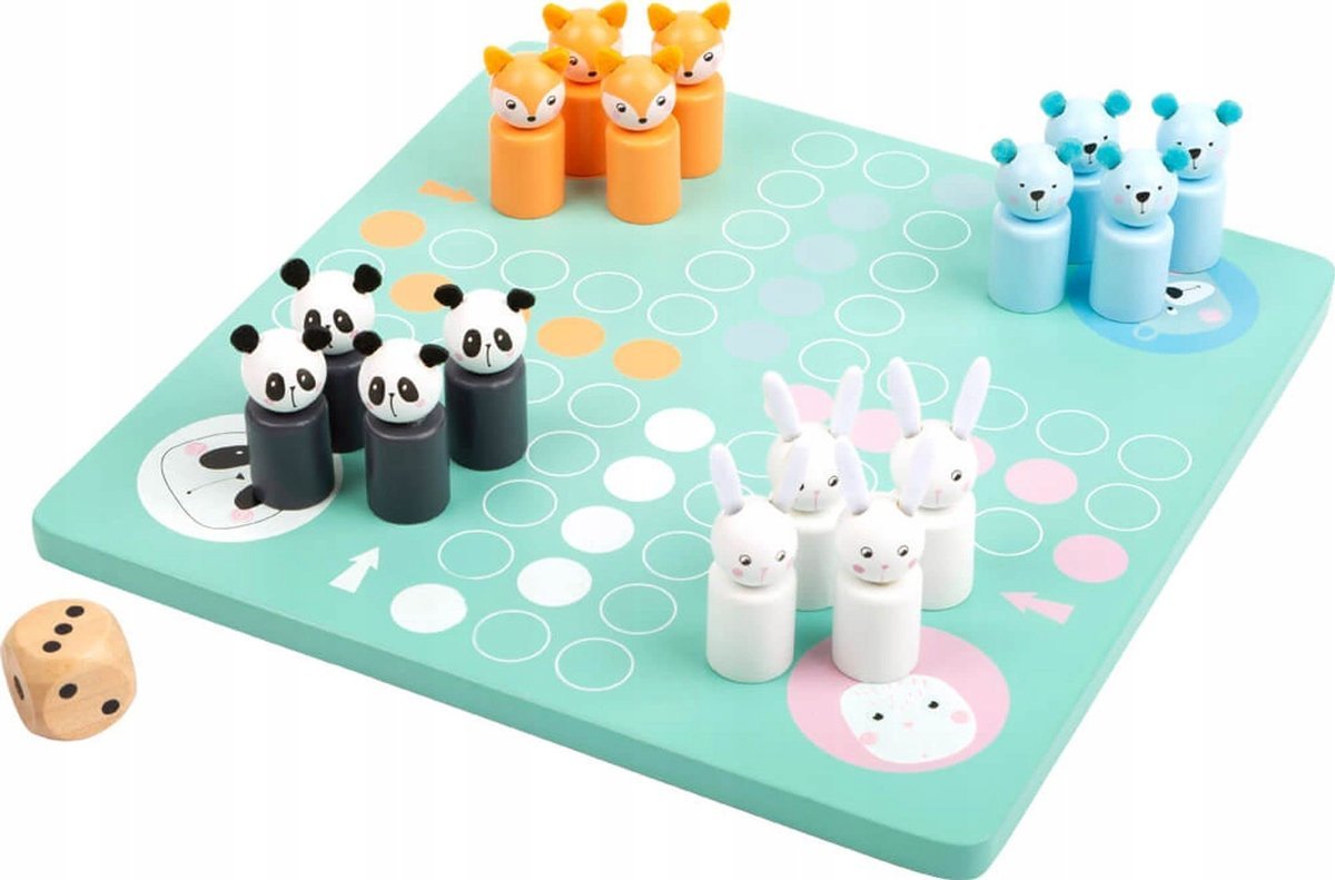 SMALL FOOT Gra Planszowa Ludo Pastelowe Drewniane Zwierzęta Dla Dzieci 3+