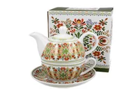 Zaparzacze i kawiarki - Dzbanek do herbaty porcelanowy z filiżanką i spodkiem DUO WZÓR WĘGIERSKI 350 ml - miniaturka - grafika 1
