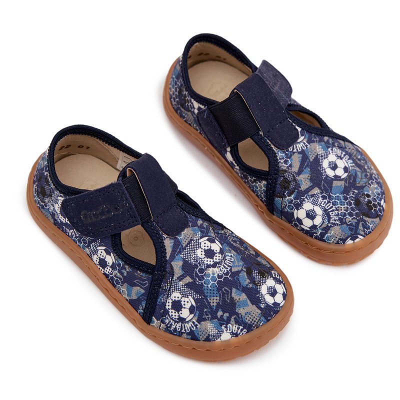 Kapcie Dziecięce Na Rzep Barefoot Piłki Froddo Cannvas G1700439-5 Niebieskie 33-24
