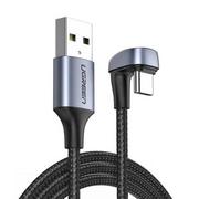 Kable USB - UGREEN nylonowy kątowy kabel przewód USB - USB Typ C 1 m 3 A 18 W Quick Charge AFC FCP dla graczy szary (70313) - 1 70313 - miniaturka - grafika 1