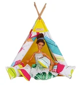 Domki dla lalek - Komplet Tipi dla lalekBarbie  , wigwam , namiot z poduszkami 9 el. Kolorowe piórka - miniaturka - grafika 1